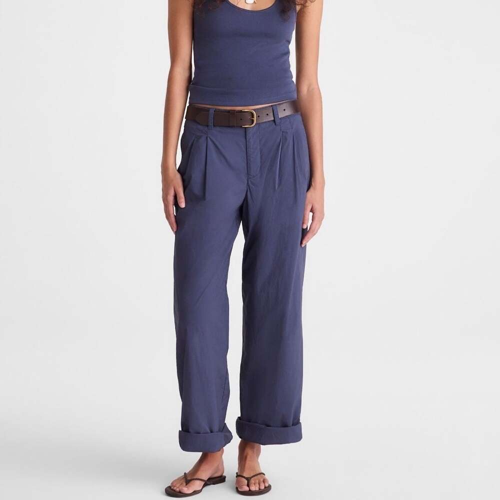 Madewell The Everyday Trouser in Poplin Cotton Petrol Navy Blue Size 00 NWT